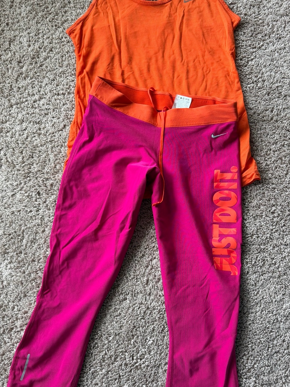 Nike Pink and Orange Girls' Athletic Leggings and Orange Nike top